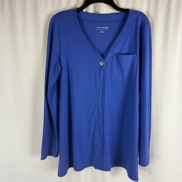 Soft Surroundings Tops - Soft Surroundings long cotton cardigan with button, bright blue, Size: M